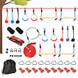 OUTSUNNY - Parcours d'obstacles ninja enfant - 30 accessoires, 10 m de slackline - sac de transport - bleu rouge - vignette