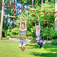 OUTSUNNY - Parcours d'obstacles ninja enfant - 30 accessoires, 10 m de slackline - sac de transport - bleu rouge - vignette