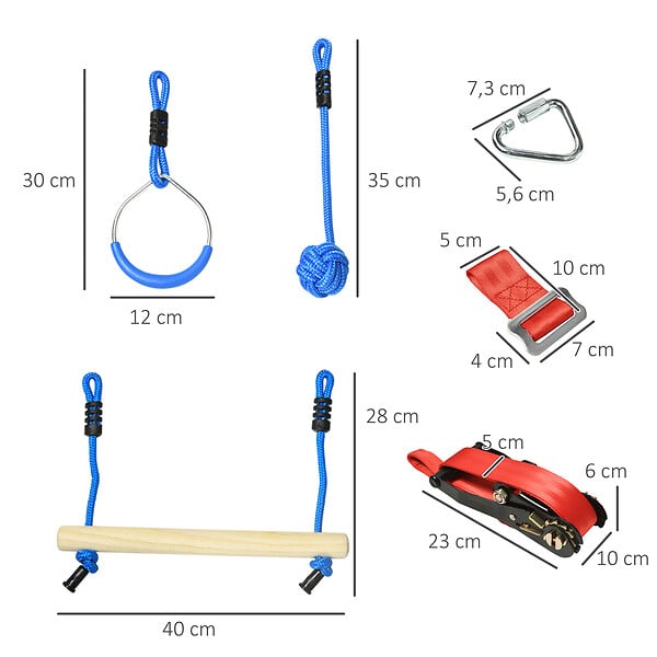 OUTSUNNY - Parcours d'obstacles ninja enfant - 30 accessoires, 10 m de slackline - sac de transport - bleu rouge - large