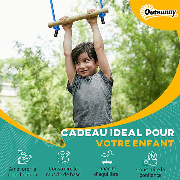 OUTSUNNY - Parcours d'obstacles ninja enfant - 30 accessoires, 10 m de slackline - sac de transport - bleu rouge - large