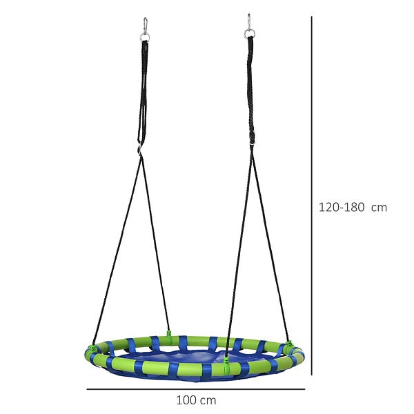 OUTSUNNY - Balançoire nid d'oiseau ronde balançoire panier Ø 100 x 120-180H cm accessoires inclus bleu vert - large