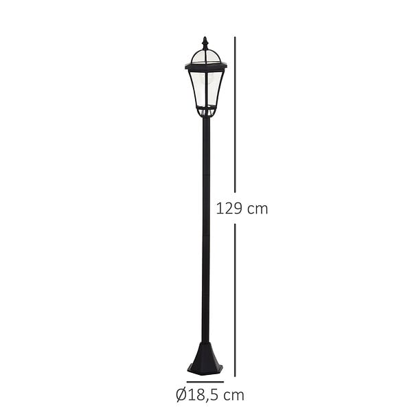 OUTSUNNY - Lot de 2 luminaires extérieurs solaires lampadaires lanternes classiques LED 15 Lm Ø 18,5 x 129H cm noir - large