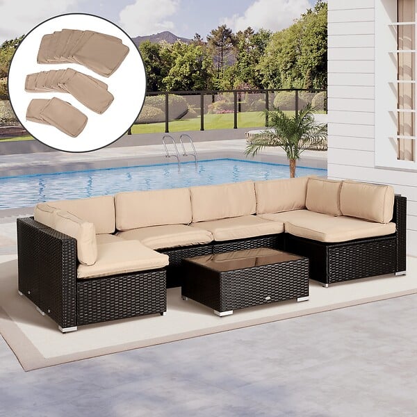 OUTSUNNY - Lot de 14 housses de rechange coussins salon de jardin - 6 housses coussin d'assise, 8 housses coussin dossier - housses zippées polyester déperlant marron - large