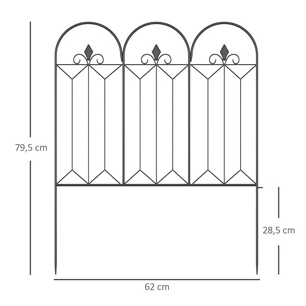 OUTSUNNY - Lot de 5 clôtures de jardin décoratives en métal avec ornements - dim. totales 305L x 79,5H cm - noir - large