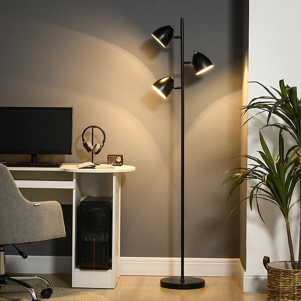 HOMCOM - Lampadaire design industriel 3 ampoules max. 40 W abats-jours orientables acier noir - large