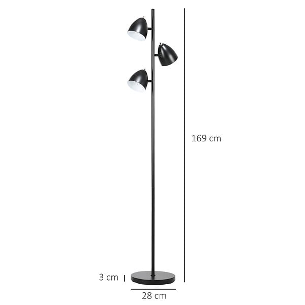 HOMCOM - Lampadaire design industriel 3 ampoules max. 40 W abats-jours orientables acier noir - large