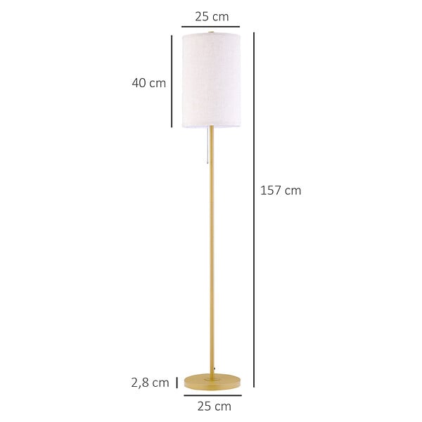 HOMCOM - Lampadaire design néo-rétro 40 W max. piètement mât acier doré abat-jour lin crème - large