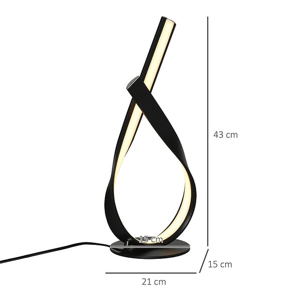 HOMCOM - Lampe à poser design contemporain - lampe de table design spirale - dim. 21L x 15l x 43H cm - alu. noir LED blanc chaud - large