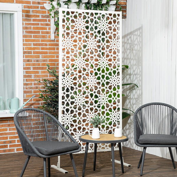 OUTSUNNY - Panneau décoratif extérieur métal - brise vue motif étoiles - visserie incluse - dim. 92L x 45l x 198H cm - acier thermolaqué blanc - large