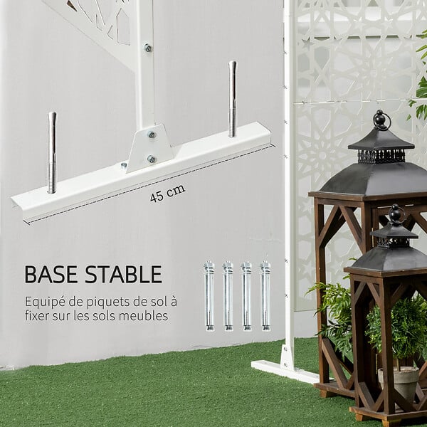 OUTSUNNY - Panneau décoratif extérieur métal - brise vue motif étoiles - visserie incluse - dim. 92L x 45l x 198H cm - acier thermolaqué blanc - large