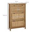 HOMCOM - Meuble à chaussures 3 portes abattants dim. 80L x 23,5L x 121,5H cm aspect bois effet cannage rotin - vignette