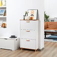 HOMCOM - Meuble à chaussures design scandinave 3 portes abattantes 3 étagères réglables bois pin panneaux blanc - vignette