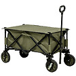 OUTSUNNY - Chariot de jardin pliable 4 roues - bâche amovible, poignée télescopique réglable, 5 pochettes rangement - acier polyester kaki - vignette