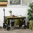 OUTSUNNY - Chariot de jardin pliable 4 roues - bâche amovible, poignée télescopique réglable, 5 pochettes rangement - acier polyester kaki - vignette