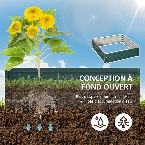 OUTSUNNY - Carré potager de jardin dim. 120L x 120l x 30H cm tôle d'acier ondulée vert foncé - large