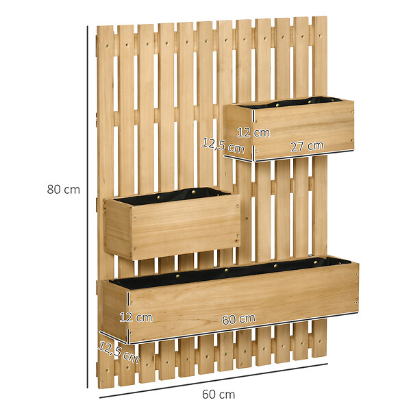 OUTSUNNY - Jardinière murale avec treillis - lot de 3 jardinières murales - dim. 60L x 16l x 80H cm - bois sapin pré-huilé - large