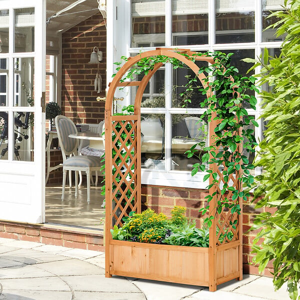 OUTSUNNY - Jardinière avec treillis et arche - bac à fleurs - jardinière sur pied - dim. 83L x 36l x 152H cm - bois sapin pré-huilé - large