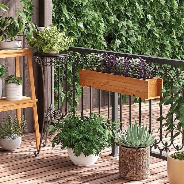 OUTSUNNY - Jardinière suspendue pour fleurs plantes - balconnière - crochets, système d'irrigation intégrés - bois sapin pré-huilé - large