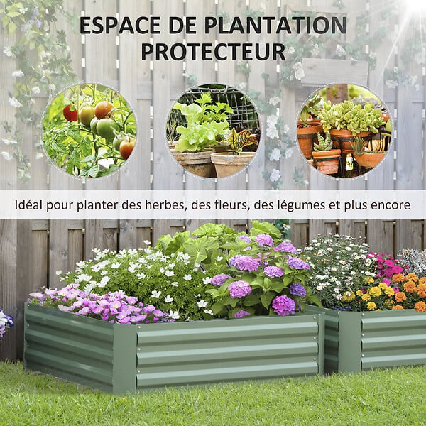OUTSUNNY - Lot de 2 carrés potager de jardin dim. 100L x 100l x 30H cm tôle d'acier ondulée vert - large