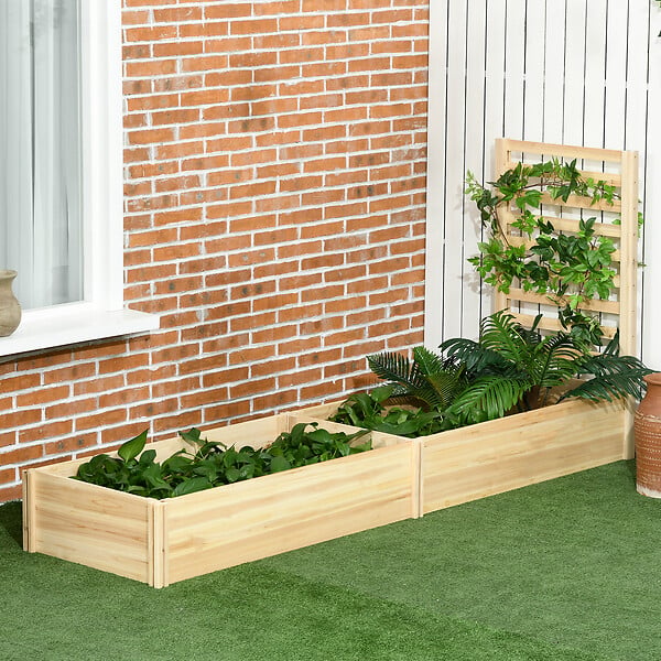 OUTSUNNY - Lot de 2 jardinières avec treillis - ensemble de 2 carrés potagers - bois de sapin pré-huilé - large