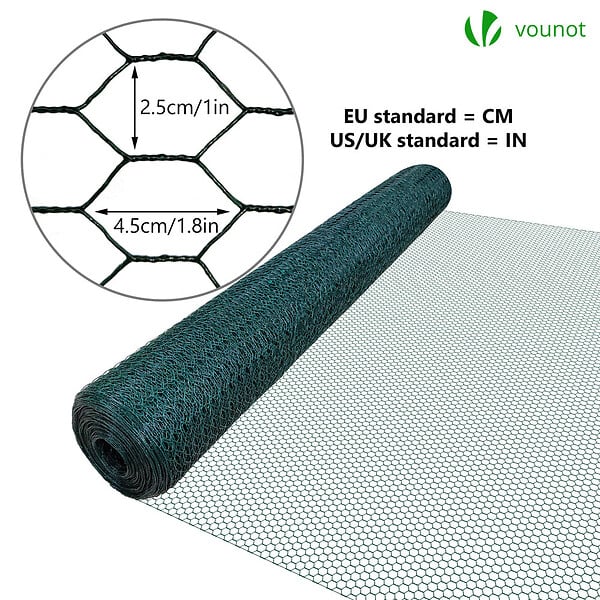 VOUNOT - Grillage a poule avec fils 25mm en PVC gaine vert 1x50M - large