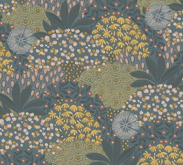 LUTECE - Papier peint vinyle Floraison bleu paon - Bleu - L.53x10.05m - large