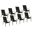 HAPPY GARDEN - Lot de 8 chaises MARBELLA en textilène noir - aluminium gris - vignette