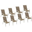 HAPPY GARDEN - Lot de 8 chaises MARBELLA en textilène taupe - aluminium blanc - vignette