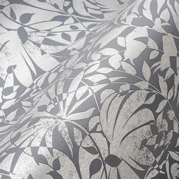 AS CREATION - Papier peint Leaves gris foncé - L.1005xl.53cm - large