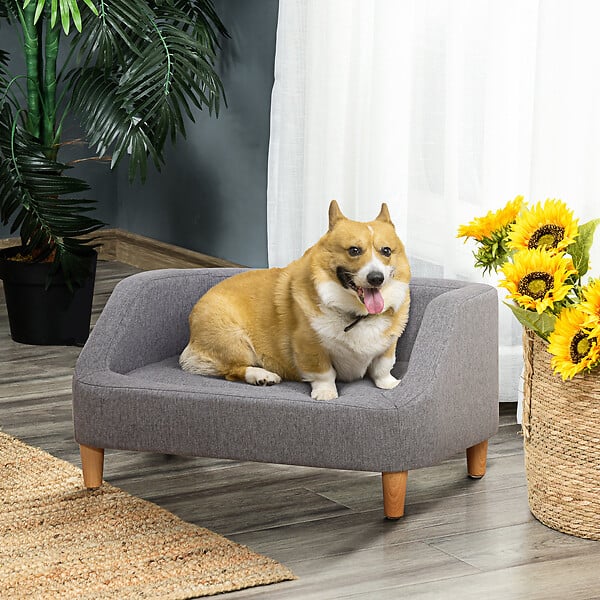 PAWHUT - Canapé chien lit pour chien design scandinave déhoussable dim. 75L x 55l x 39H cm pieds bois tissu polyester gris - large