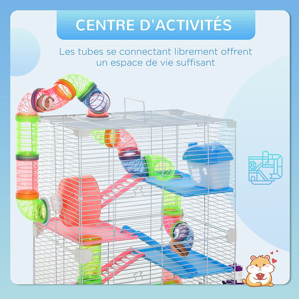 PAWHUT - Cage pour hamster souris rongeur 4 étages avec tunnels mangeoire roue maison échelles dim. 46L x 30l x 58H cm vert - large