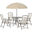 OUTSUNNY - Ensemble salon de jardin 6 pcs - table ronde + 4 chaises pliables + parasol - acier époxy café textilène polyester beige - vignette