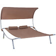 OUTSUNNY - Bain de soleil 2 places lit de jardin design contemporain toit réglable 2 roulettes 2 oreillers acier époxy polyester marron foncé - vignette