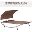 OUTSUNNY - Bain de soleil 2 places lit de jardin design contemporain toit réglable 2 roulettes 2 oreillers acier époxy polyester marron foncé - vignette