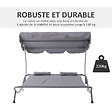 OUTSUNNY - Bain de soleil 2 places lit de jardin design contemporain toit réglable 2 roulettes 2 oreillers acier époxy polyester gris - vignette