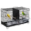 PAWHUT - PawHut Cage à oiseaux dim. 59,5L x 29,8I x 35,3H cm mangeoires perchoirs 4 portes plateau excrément amovible + poignée transport métal PP noir - vignette