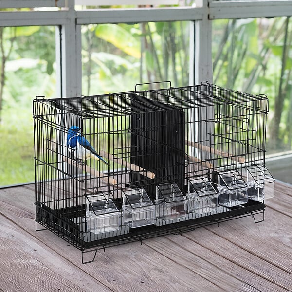 PAWHUT - PawHut Cage à oiseaux dim. 59,5L x 29,8I x 35,3H cm mangeoires perchoirs 4 portes plateau excrément amovible + poignée transport métal PP noir - large