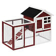 PAWHUT - Clapier cage à lapins multi-équipé : niche supérieure avec rampe, plateau excrément, fenêtre + enclos  extérieur sécurisé 2 portes 122L x 63l x 92H cm rouge brique - vignette