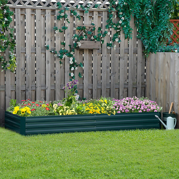 OUTSUNNY - Carré potager de jardin dim. 241L x 90l x 30H cm tôle d'acier ondulée vert foncé - large