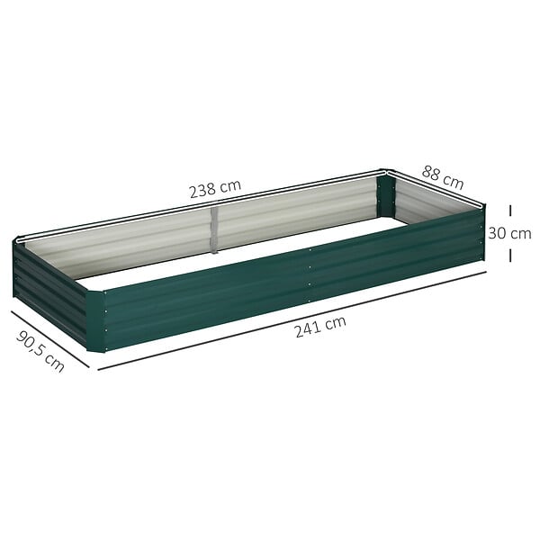OUTSUNNY - Carré potager de jardin dim. 241L x 90l x 30H cm tôle d'acier ondulée vert foncé - large