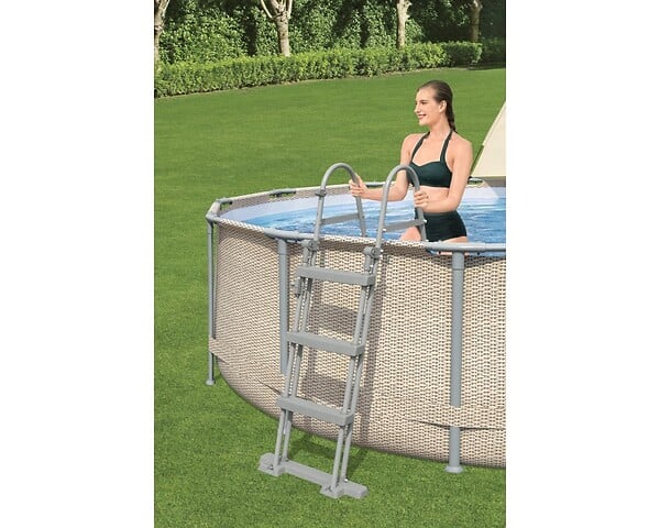 BESTWAY - Piscine tubulaire Power Steel acier - Décor rotin - Diam.396xH.107cm - large