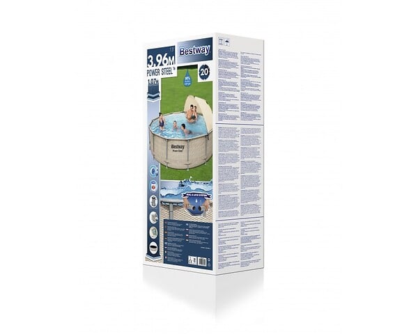 BESTWAY - Piscine tubulaire Power Steel acier - Décor rotin - Diam.396xH.107cm - large