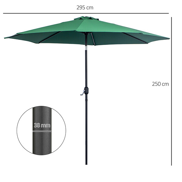 OUTSUNNY - Parasol en métal rond polyester 180g/m² manivelle inclinable Ø 2,95 x 2,5 m vert - large
