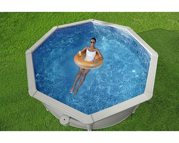 BESTWAY - Piscine acier Hydrium - Octogonale - Gris - Diam.366xH.122cm - large