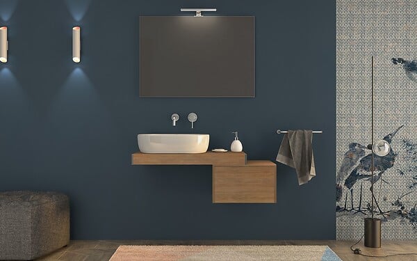 BADENHAUS - Plan de toilette 90 pour vasque a poser tavolone chene tabac - large