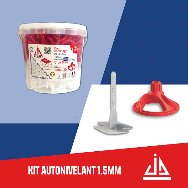 JD SYSTEME - Kit de nivellement carrelage - 150 croisillons 1,5mm + 50 écrous - large