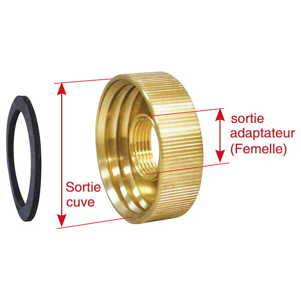 BOUTTE - Adaptateur de cuve grillagée 1000 litres, Ø sortie cuve 98, F33x42, avec joint - large