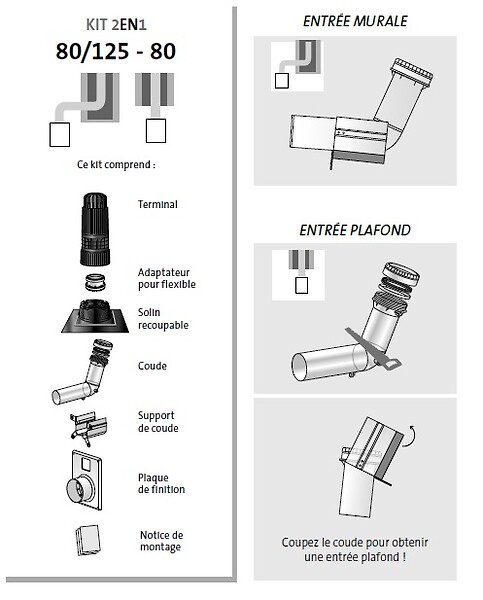 UBBINK - Kit CHEMILUX CONDENS 2 en 1 - horizontal ou vertical - Diamètre : 80/125-80 - NOIR - large