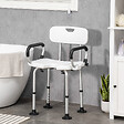 HOMCOM - Chaise de douche siège de douche ergonomique hauteur réglable pieds antidérapants accoudoirs alu HDPE blanc noir - vignette