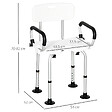 HOMCOM - Chaise de douche siège de douche ergonomique hauteur réglable pieds antidérapants accoudoirs alu HDPE blanc noir - vignette